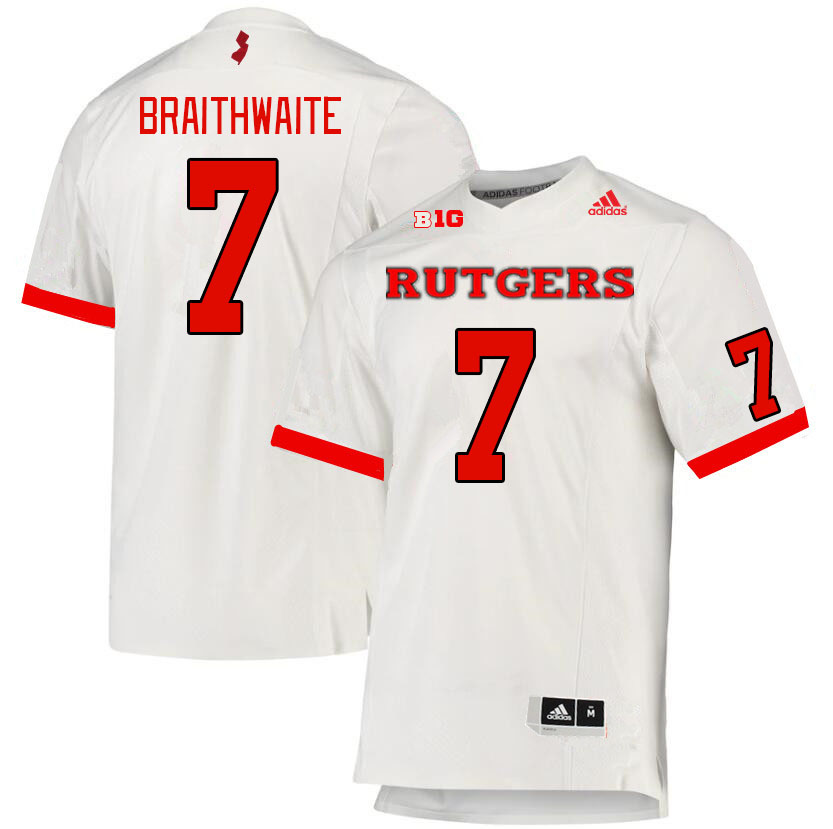 Men #7 Dylan Braithwaite Rutgers Scarlet Knights College Football Jerseys Stitched Sale-White - Click Image to Close